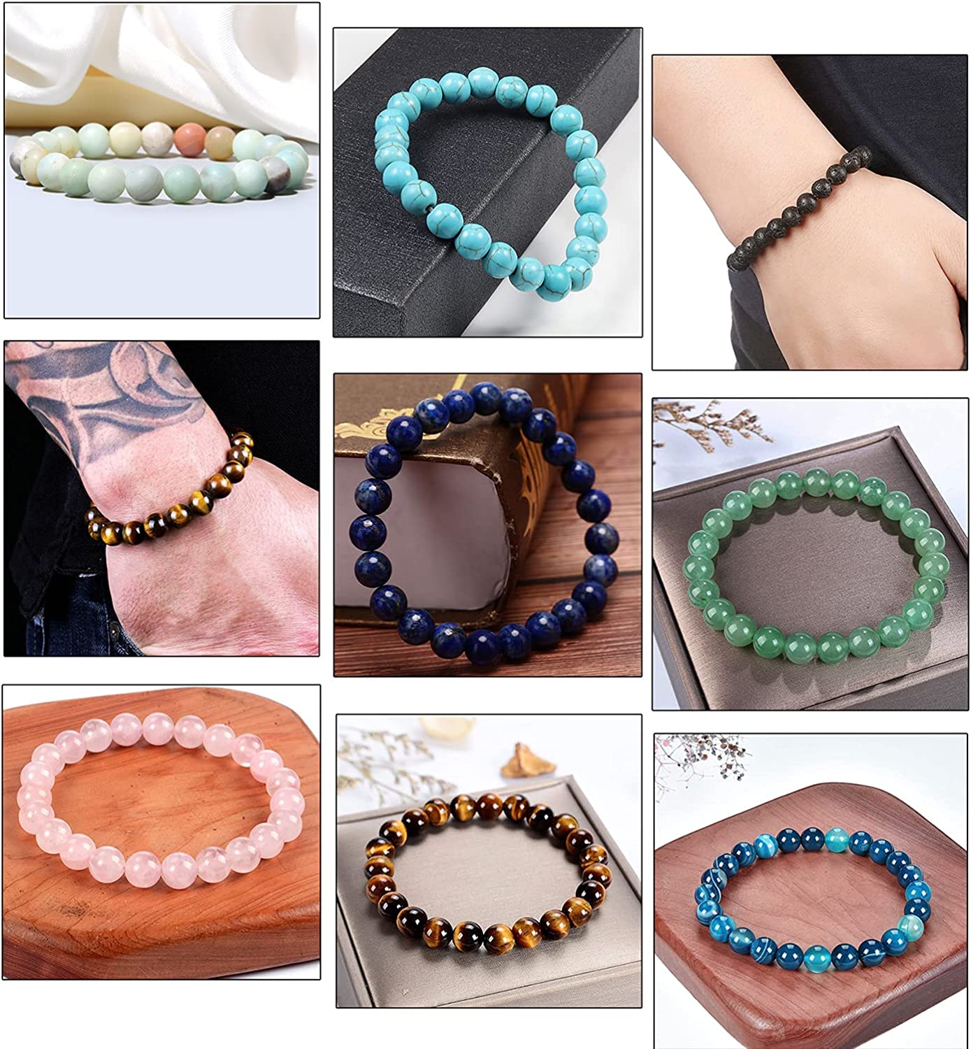 Jewdreamer 12Pcs Healing Stone Beaded Bracelets for Women Men Semi-Precious Gemstones Bracelets Crystal Beaded Bracelet Unisex Adjustable Stretch Bracelets 8MM - Image 6